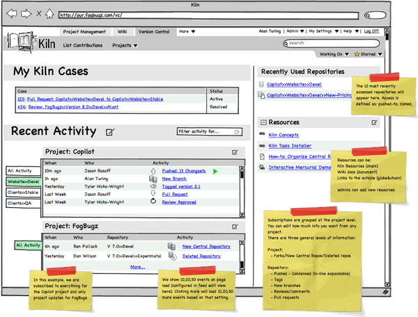 The mockup of Kiln's original developer dashboard